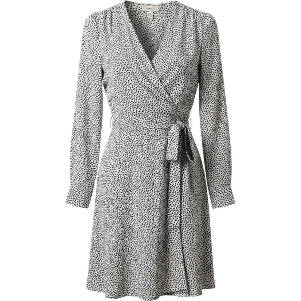 L'Agence Diego Heart Print Faux Wrap Dress 100% Silk Sz 2 White Black Minimalist